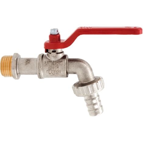Schläfer 433800 Rubinetto Portagomma a Sfera 1/2 pollice in Ottone Portagomma 3/4"(15-18 mm) Leva in Alluminio, Rubinetto Esterno giardino 1/2. Rubinetto Acqua Esterno Cromo/Satinato