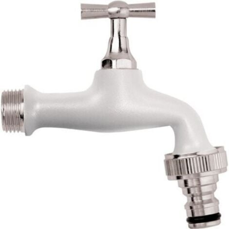 Schläfer 435120 Rubinetto da Giardino Colorato 1/2" x 3/4" in Ottone, con Portagomma Universale a Innesto Rapido, Rubinetto da Esterno per Fontane, Colore Bianco