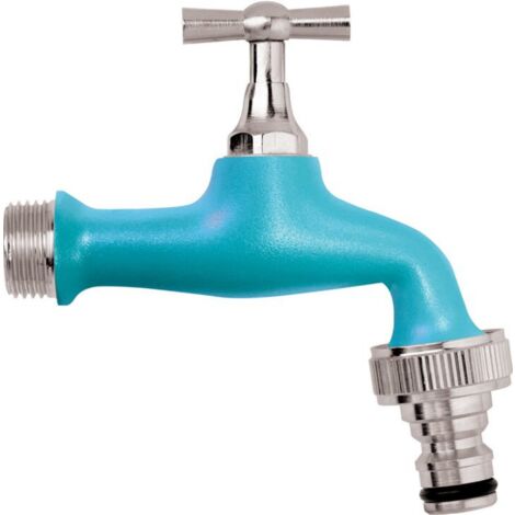 Schläfer 435220  Rubinetto Giardino da Esterno 1/2" x 3/4", con  Girello Portagomma a Innesto Rapido, Attacco Muro 1/2", Colore Turchese Opaco