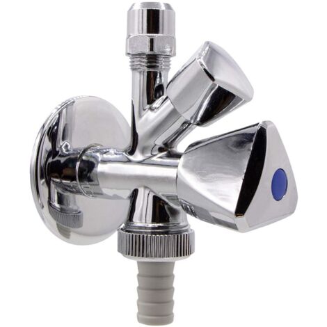 Schläfer 437011 Rubinetto Sottolavabo Combinato a 2 Uscite 1/2, Raccordo per Tubetto in Rame da 10mm, Attacco Flessibile 3/8, Rubinetto con ingresso acqua per lavatrice e Lavastoviglie