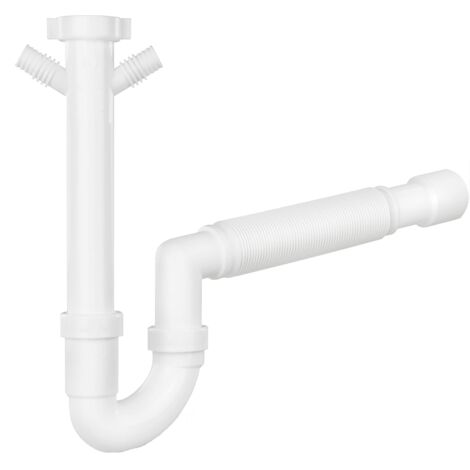 Schläfer 439305  Sifone Universale con tubo flessibile Raccordo 1"1/2, Doppio Attacco per Lavastoviglie o Lavatrice, Connessione Usciata a Parete Diam. 40/50mm, Scarico Autopulente. Bianco