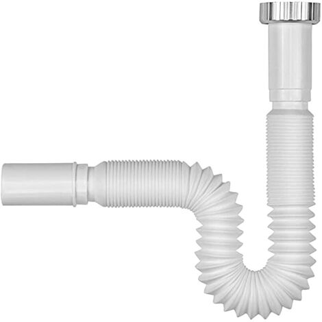 Schläfer 439308  Sifone Flessibile Universale Adatto a Tutti i Tipi di Lavandino, Lavatoio e Lavabo di Bagno e Cucina, Tubo di Scarico Estensibile e Comprimibile da 1" 1/2, Colore Bianco