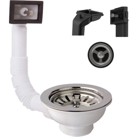 Schläfer 439410  Piletta Universale per Lavelli in Acciaio con Troppopieno Rettangolare e Tondo, Design Tipo Basket, Foro Lavello Ø 90mm, Uscita da 1 1/2", Pilettone Standard in Inox con Vite e Cestel
