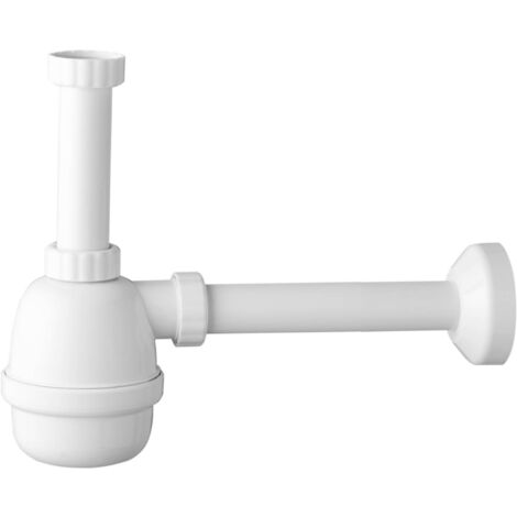 Schläfer 4395300  Sifone Universale a Fiasco per Lavelli a 1 vasca 1"1/2 - Uscita Diam 40mm x L. 250 mm, Entrata da L. 130 mm, Scarico Lavandino Autopulente in PP ad un Bacino con Rosone, Bianco