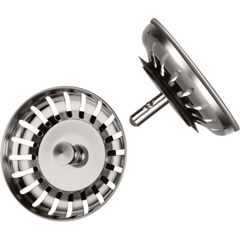 Schläfer 439722  Tappo Universale per Scarico Lavandino e Lavello Cucina in Acciaio Inox, Filtro a Cestello Fermarifiuti Ø 83mm, Perno del Raccordo Ø 8 mm, Confezione da 2 Pezzi