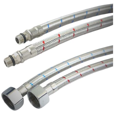 Schläfer 4605008  Tubo Flessibile per Rubinetto 1/2" Femmina, Connettore per Valvola ad Angolo Sottolavabo, Raccordo Intrecciato in Acciaio Inox 1/2" x M10 x 1, Lunghezza 35cm, 2 Pezzi