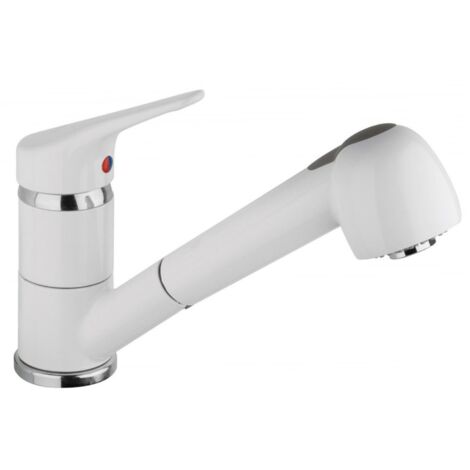 Schläfer 5004014 - Rubinetto Cucina con Doccetta Estraibile bianco, Miscelatore Lavello con Doccino 2 Modalità, Bocca Girevole 360°, Rubinetto per cucina Bianco in Ottone 2 getti.