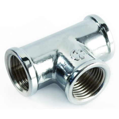 Schläfer 640510  Raccordo a T in Ottone 1/2 Femmina Cromo Lucidato, Raccordo Triplo Femmina TEE, Raccordo per tubi con Filettatura Interna 3 Vie Cromato
