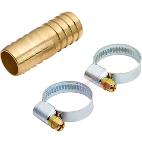 Schläfer 672011  Connettore per Tubi in Ottone con 2 Fascette Stringitubo 20/32 mm, Giunzione per Tubo Carico/Scarico Lavatrice e Lavastoviglie Diametro 19/20 mm, Connettore Tubo Giardino 3/4