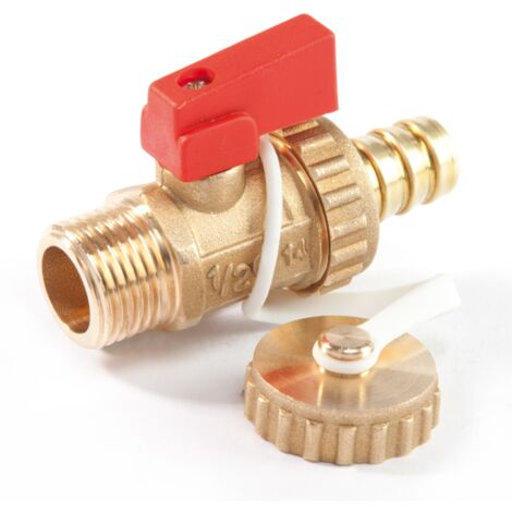 Schläfer 704410  Rubinetto a Sfera per Scarico Caldaia ITAP 1/2" con Portagomma e Tappo, Valvola a Sfera Filetto Maschio 1/2" (DN15) in Ottone Giallo, Leva in Nylon
