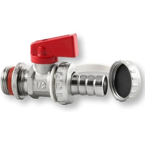 Schläfer 704412  Rubinetto Valvola a Sfera per Scarico Caldaia HS 1/2" con Portagomma e Tappo, autosigillante Ottone Cromo Satinato Leva in Alluminio