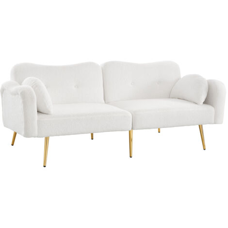 [Schlaffunktion]Zweisitzer-Sofabett - Modernes Zweisitzersofa mit verstellbarer Rückenlehne + vergoldeten Metallfüßen, integrierter Bettfunktion. Multifunktionales 2-in-1-Möbelstück.