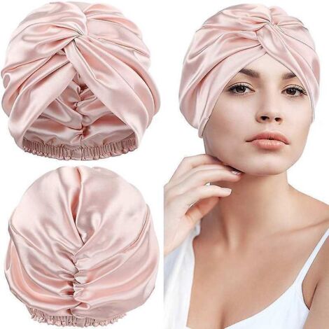 Schlafhaube aus rosa Seide – doppellagig, kastanienbraune Seide, hinterlässt keine Abdrücke auf den Lippen