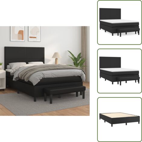Schlafmatratze - vidaXL Boxspringbett mit Matratze Schwarz 140x200 cm Kunstleder - Kopfteil