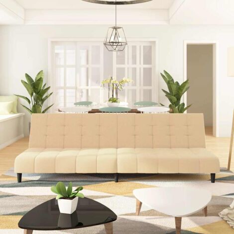 Schlafsofa 2-Sitzer Creme Samt vidaXL
