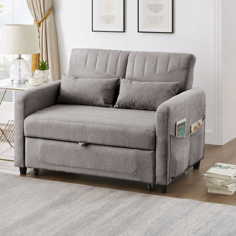 Stilvora Schlafsofa 2-sitzer Klappsofa Mit Ausziehfunktion Und 3-fach Verstellbarer Rückenlehne, Schaumstoff, Grau