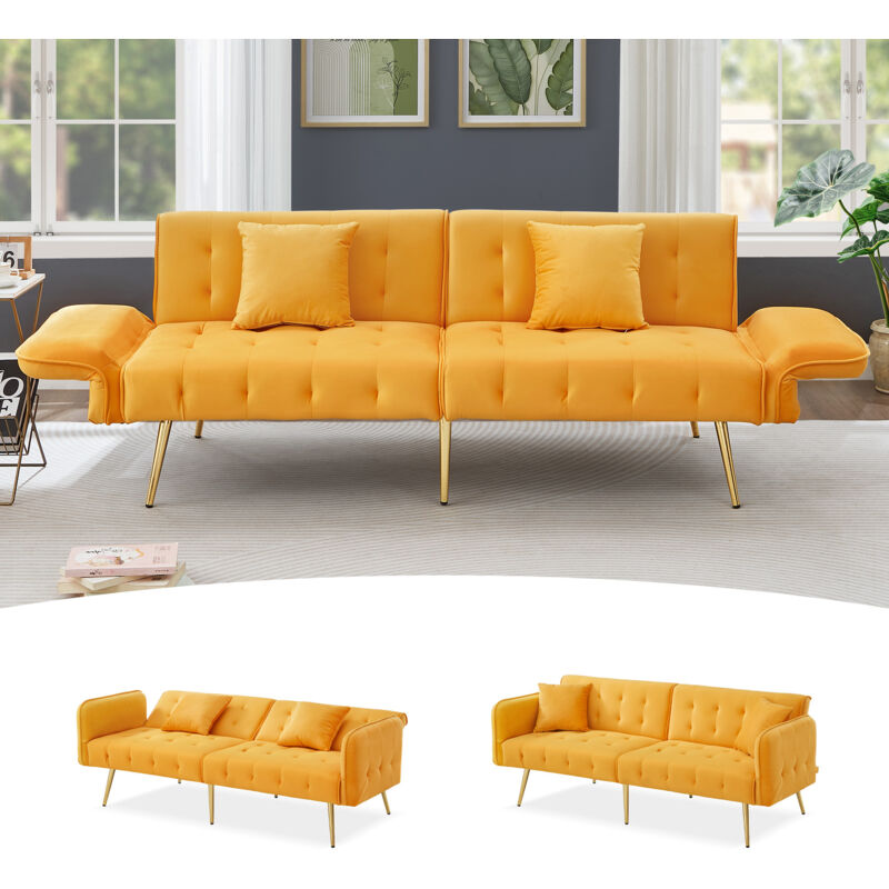 Stilvora Schlafsofa 2-sitzer Klappsofa Mit Verstellbarer Rückenlehne Und Mehrstufigen Armlehnen, Samtstoff Gelb