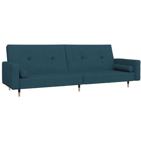 Schlafsofa 2-Sitzer mit 2 Kissen Blau Samt vidaXL
