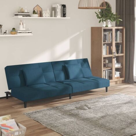 Schlafsofa 2-Sitzer mit 2 Kissen Blau Samt vidaXL54842