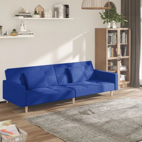 Schlafsofa 2-Sitzer mit 2 Kissen Blau Stoff vidaXL