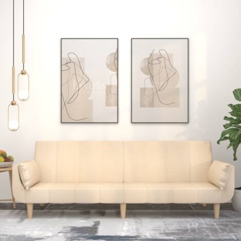 Schlafsofa 2-Sitzer mit 2 Kissen Creme Stoff vidaXL