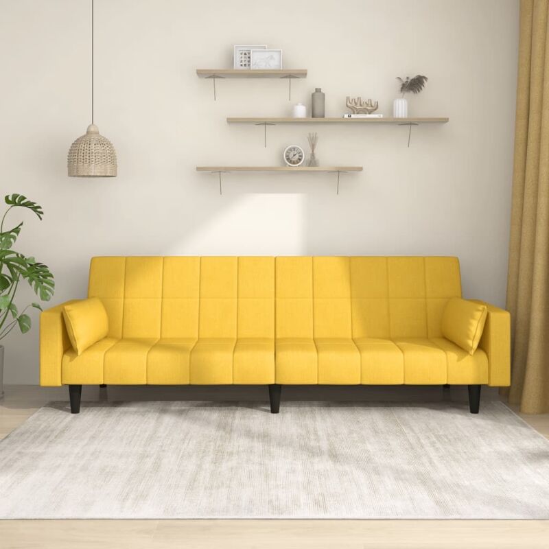 Schlafsofa 2-sitzer Mit 2 Kissen Gelb Stoff Vidaxl