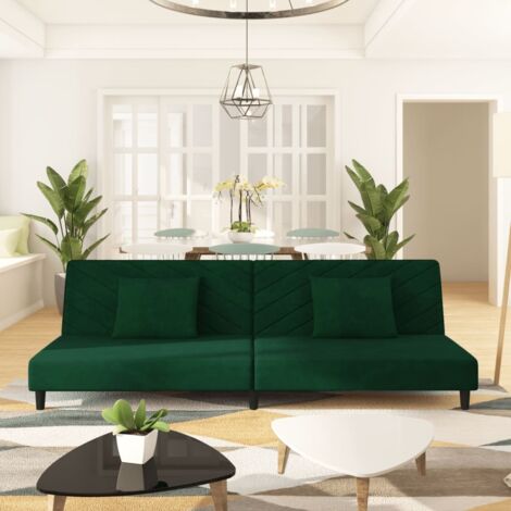 Schlafsofa 2-Sitzer mit 2 Kissen Dunkelgrün Samt vidaXL