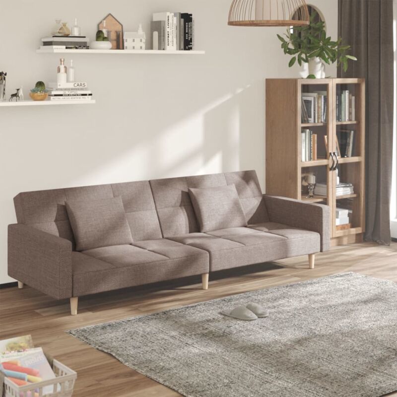 Schlafsofa 2-sitzer Mit 2 Kissen Taupe Stoff Vidaxl