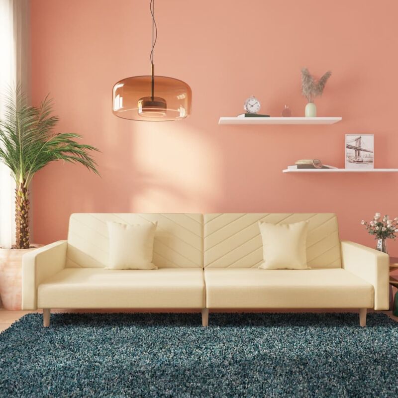 Schlafsofa 2-sitzer Mit 2 Kissen Creme Stoff Vidaxl