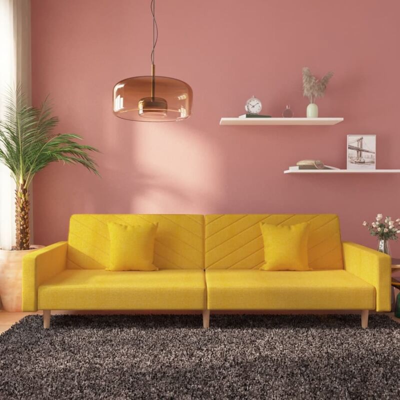 Schlafsofa 2-sitzer Mit 2 Kissen Gelb Stoff Vidaxl