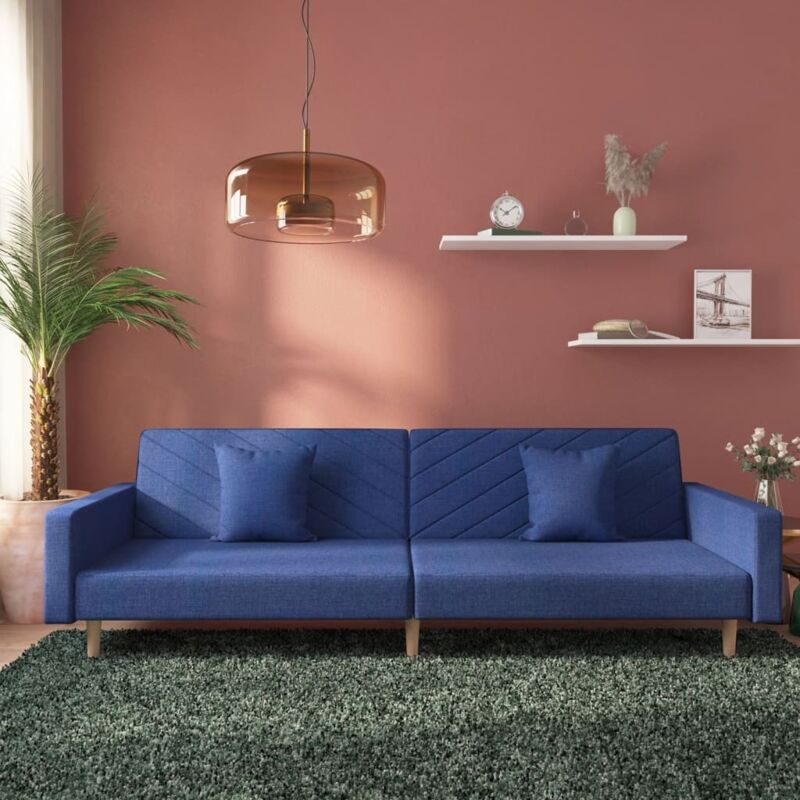 Schlafsofa 2-sitzer Mit 2 Kissen Blau Stoff Vidaxl