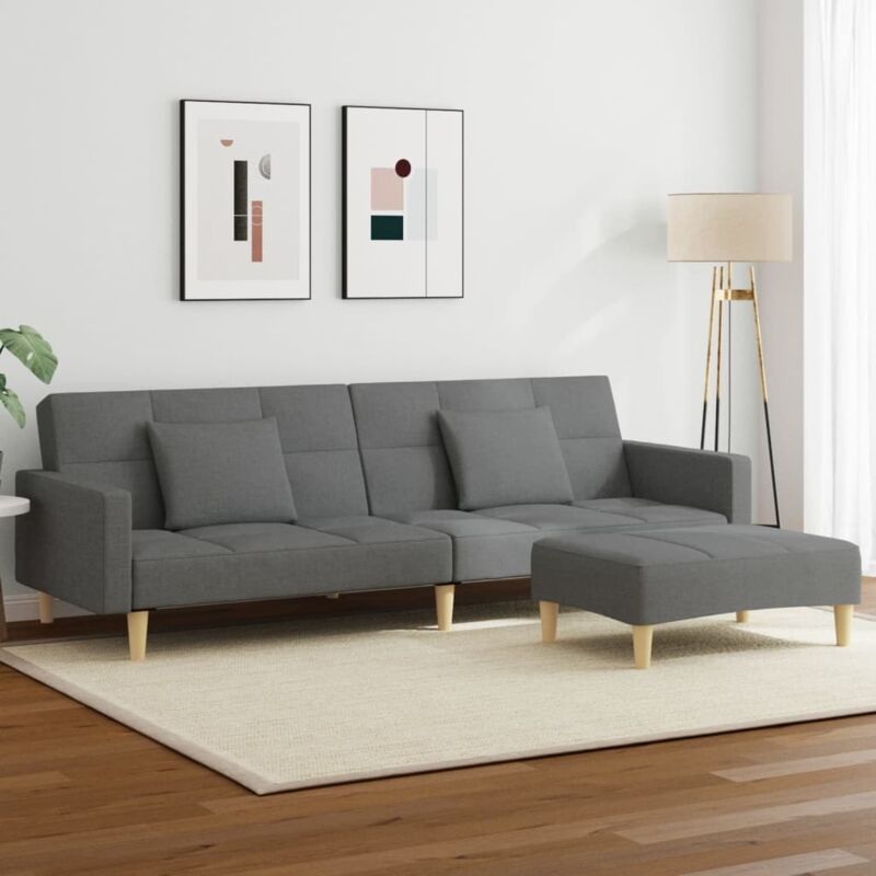 Schlafsofa 2-sitzer Mit Fußhocker Dunkelgrau Stoff Vidaxl