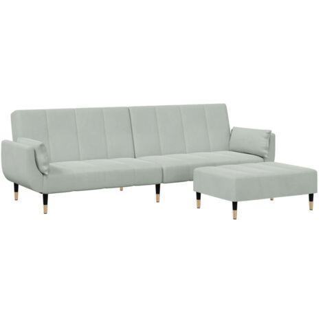 Schlafsofa 2-Sitzer mit Fußhocker Hellgrau Samt vidaXL