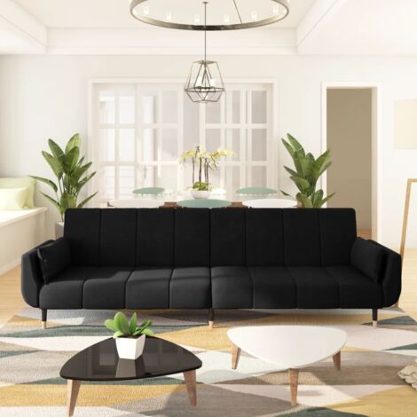 MAISON CHIC Schlafsofa 2-Sitzer, Schlafcouch, Sofabett, Wohnzimmersofa mit 2 Kissen Schwarz Samt WFV5694 MaisonChic