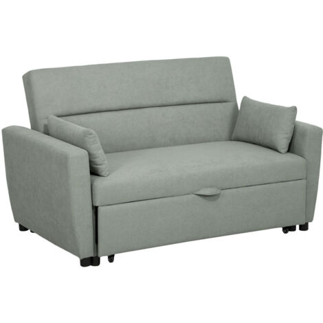 Schlafsofa, 2-Sitzer Sofa mit Schlaffunktion, Verstellbare Rückenlehne, Couch mit Kissen, Samtoptik, Schlafcouch mit Bettkasten für Wohnzimmer, Gästezimmer, Hellgrau