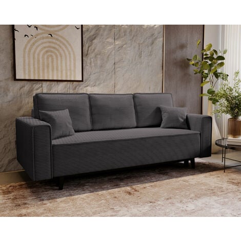 EMPORIUS Schlafsofa 225 cm Nela - Klappsofa, Schlafcouch - Sofa mit Bettkasten, Skandinavischer Stil - Samtstoff (Beige - Lincoln 03)