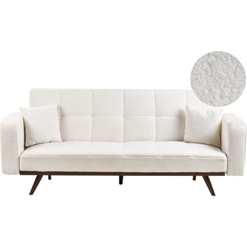 Beliani Schlafsofa 3-sitzer Hjulby Bouclé Cremeweiß