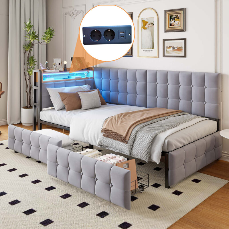 Mivray Schlafsofa 90x200 Cm Mit Metallgestell Und Stoff, Grau