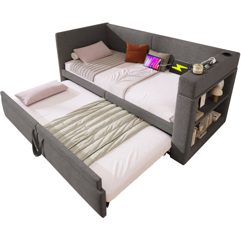 Mivray Schlafsofa 90x200 Cm Mit Unterbett, Baumwoll-leinenstoff, Grau