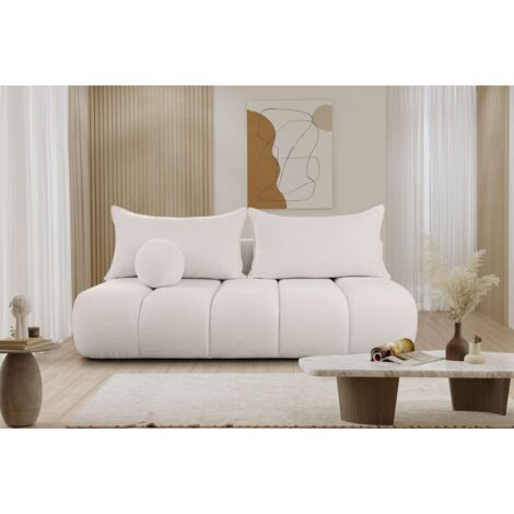 Schlafsofa Designersofa Sofa 3-Sitzer ANZIA in Stoff Ascot Bukla Creme