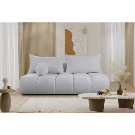 Schlafsofa Designersofa Sofa 3-Sitzer ANZIA in Stoff Ascot Bukla Hellgrau