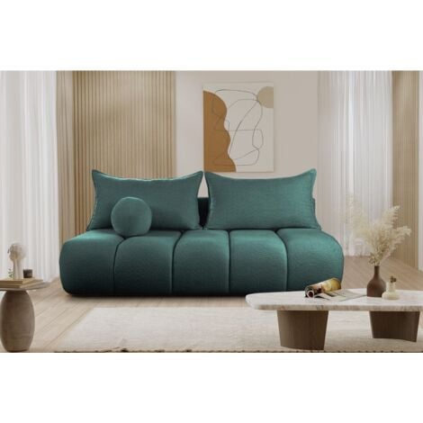 FUN MOEBEL Schlafsofa Designersofa Sofa 3-Sitzer ANZIA in Stoff Ascot Bukla Petrol