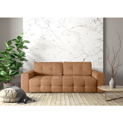 Schlafsofa Designersofa Sofa 3-Sitzer ARIELLE in Stoff Perfect Harmony Hellbraun
