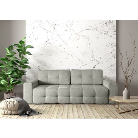 Schlafsofa Designersofa Sofa 3-Sitzer ARIELLE in Stoff Perfect Harmony Hellgrau