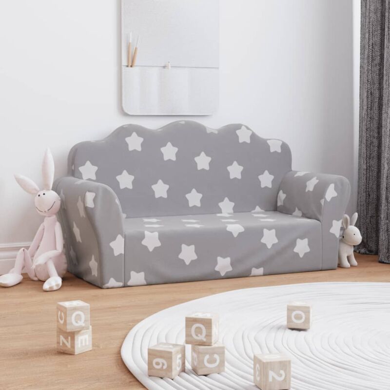 Kindersofa 2-sitzer Hellgrau Mit Sternen Weich Plüsch Vidaxl