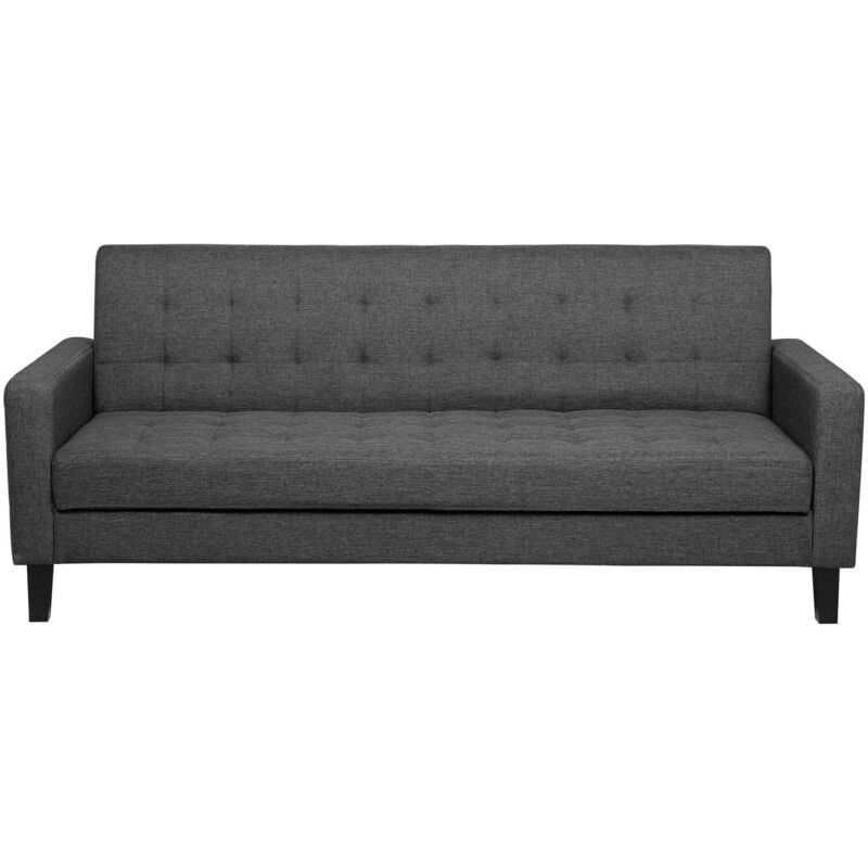 Beliani 3-sitzer Sofa Dunkelgrau Stoffbezug Gesteppt Mit Schlaffunktion Dunkle Holzbeine Schmale Armlehnen Retro-design Wohnzimmer Schlafsofa Sofabett