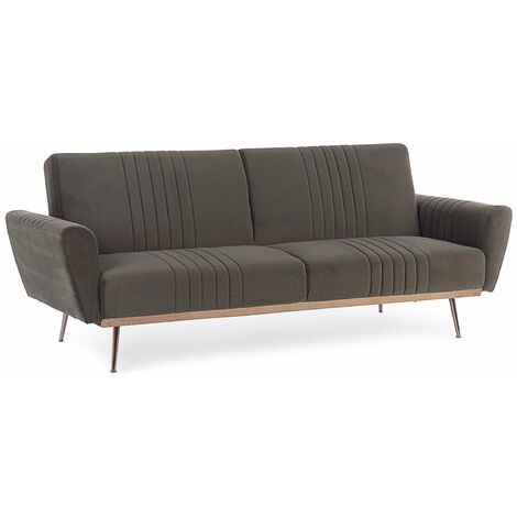 Schlafsofa "Johnny" 3-Sitzer aus taubengrauem Samt mit kupferfarbenen Füßen und Rahmen 210 cm