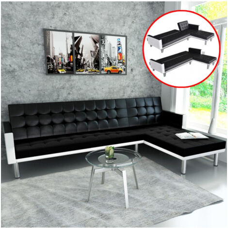 Schlafsofa L-Form Kunstleder Schwarz vidaXL