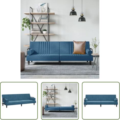 Schlafsofa mit Armlehnen Blau Samt vidaXL