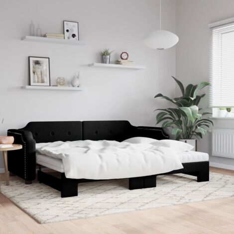Schlafsofa mit Ausziehbett und schwarzem Matratze 90x200 cm Stoff